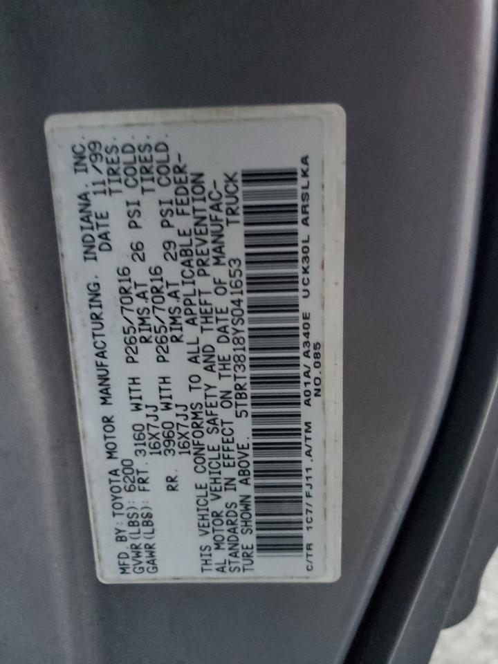 2000 Toyota Tundra Access Cab Limited VIN: 5TBRT3818YS041653 Lot: 93864895