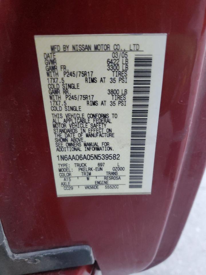 2005 Nissan Titan Xe VIN: 1N6AA06A05N539582 Lot: 91721445