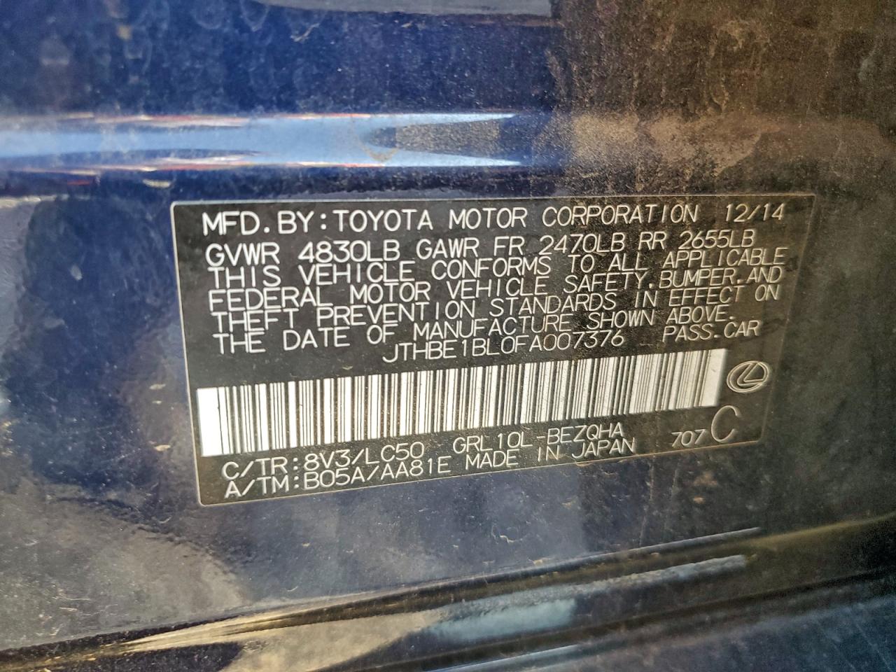 2015 Lexus Gs 350 VIN: JTHBE1BL0FA007376 Lot: 94134055