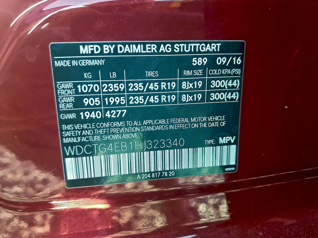 2017 Mercedes-Benz Gla 250 VIN: WDCTG4EB1HJ323340 Lot: 94217385