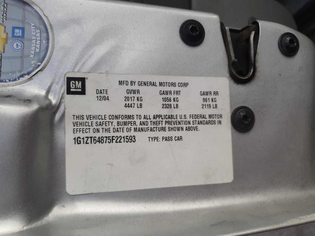 2005 Chevrolet Malibu Maxx Ls VIN: 1G1ZT64875F221593 Lot: 90984025