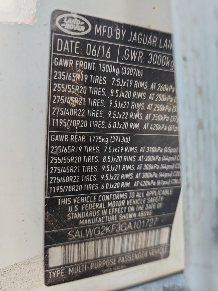 2016 Land Rover Range Rover Sport Se VIN: SALWG2KF3GA101727 Lot: 93083445