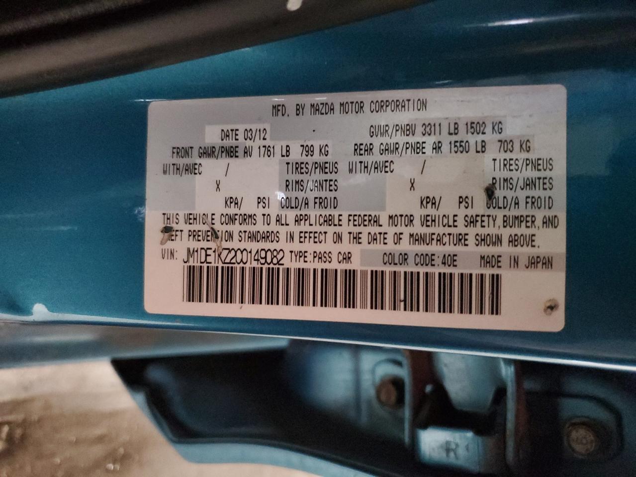 2012 Mazda Mazda2 VIN: JM1DE1KZ2C0149082 Lot: 92870465