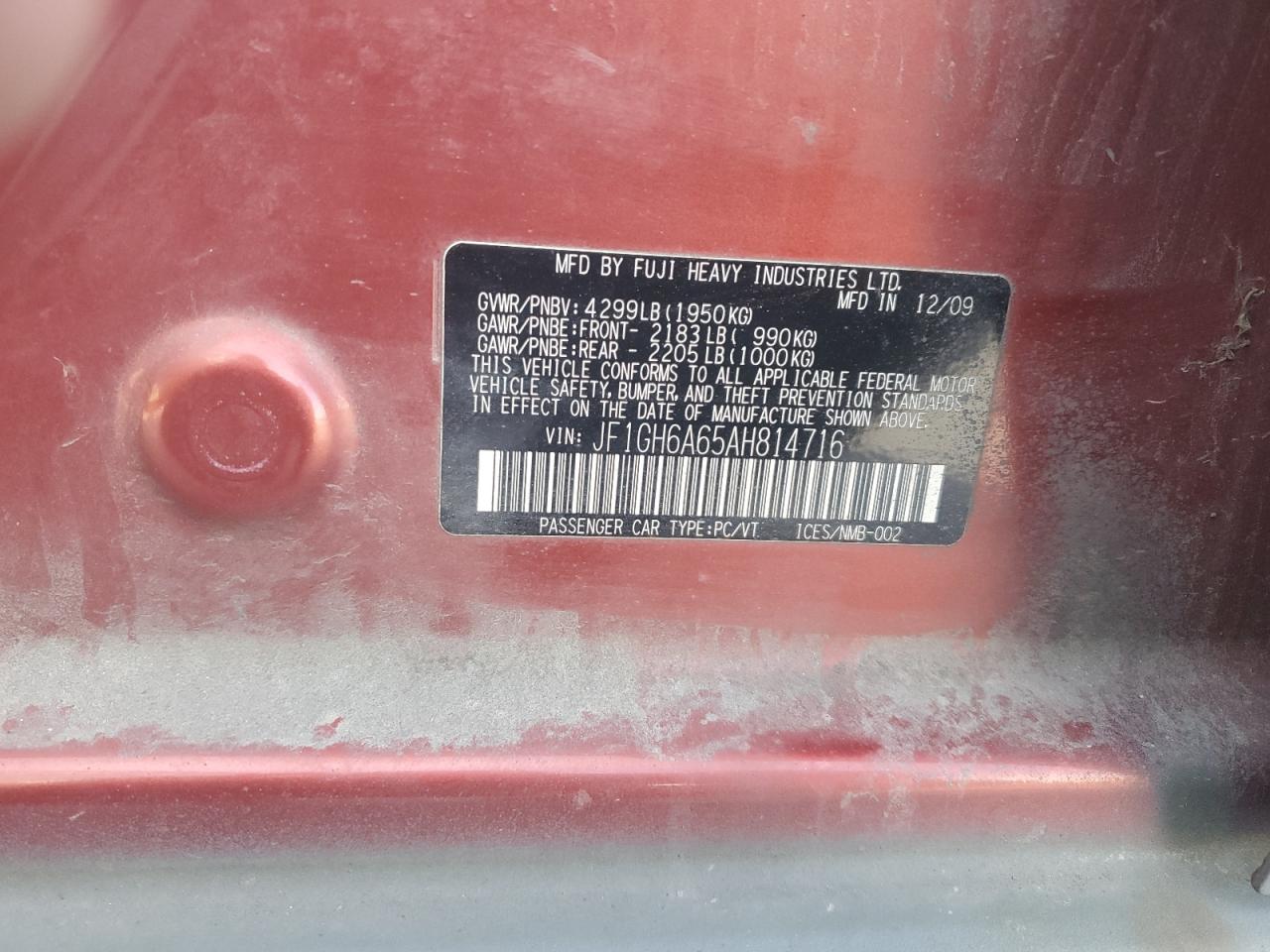 2010 Subaru Impreza 2.5I VIN: JF1GH6A65AH814716 Lot: 91903835