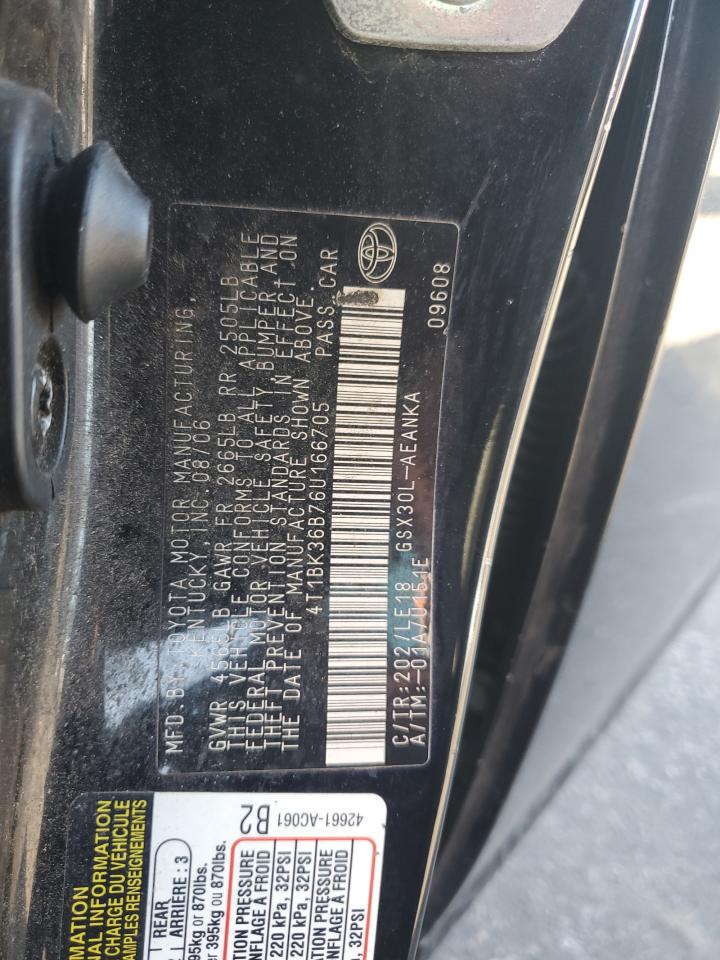 2006 Toyota Avalon Xl VIN: 4T1BK36B76U166705 Lot: 92806285