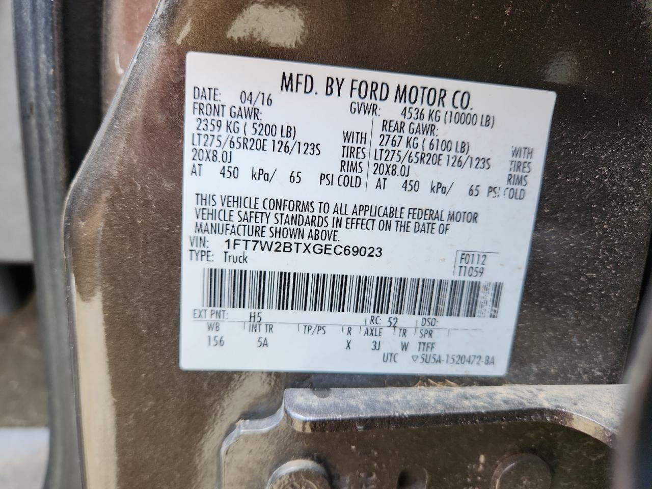 2016 Ford F250 Super Duty VIN: 1FT7W2BTXGEC69023 Lot: 92021945