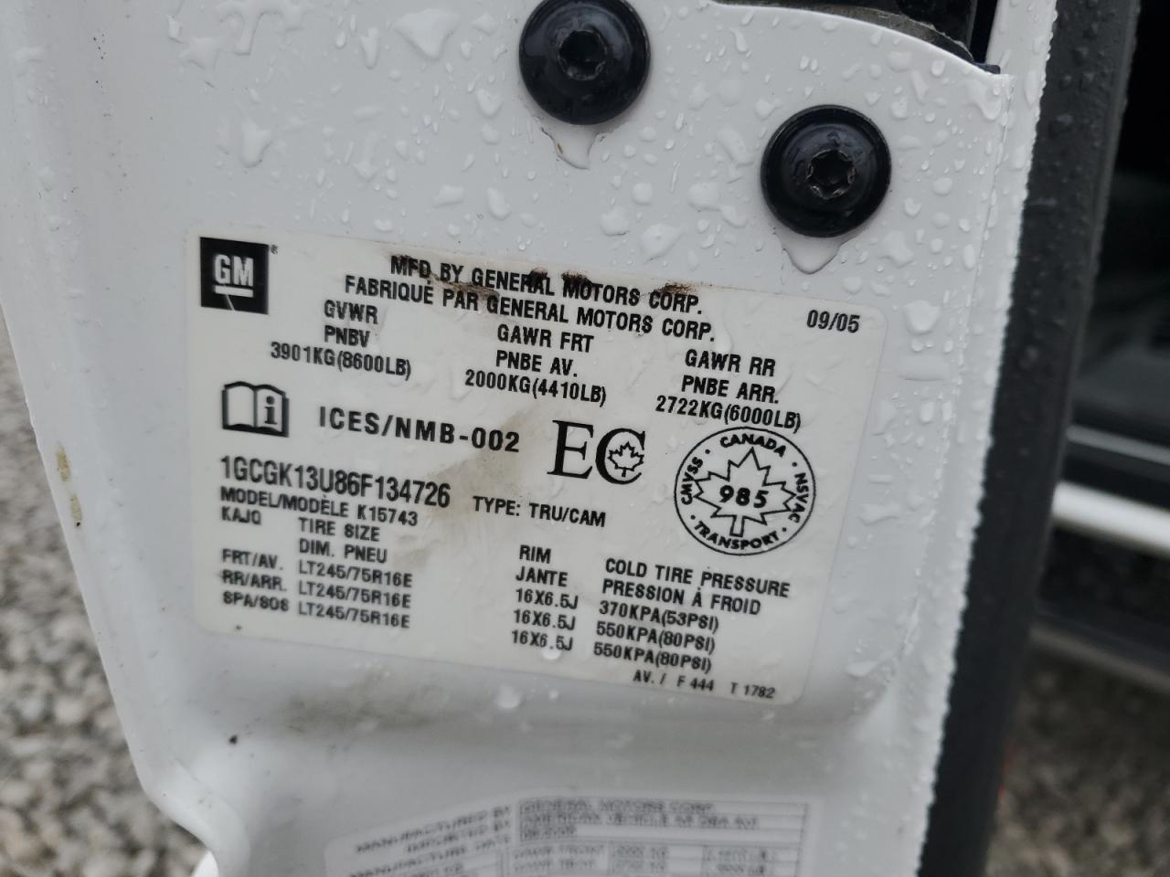 2006 Chevrolet Silverado K1500 Heavy Duty VIN: 1GCGK13U86F134726 Lot: 93212235