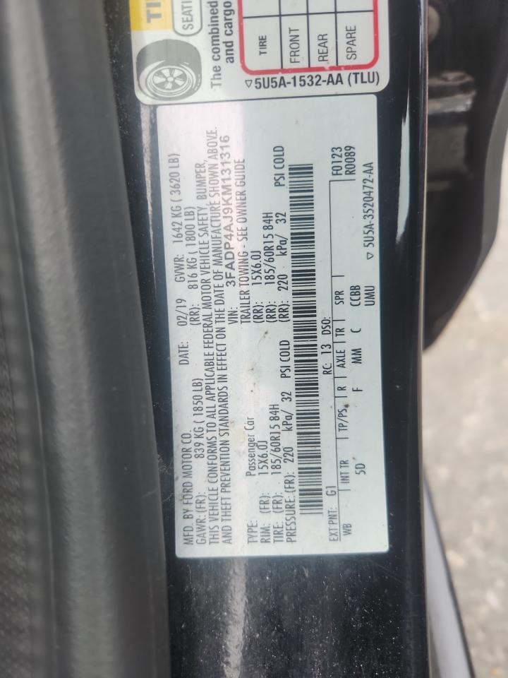 2019 Ford Fiesta S VIN: 3FADP4AJ9KM131316 Lot: 90644455