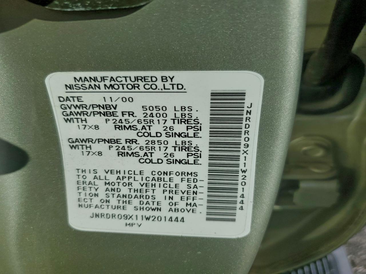 2001 Infiniti Qx4 VIN: JNRDR09X11W201444 Lot: 94238625