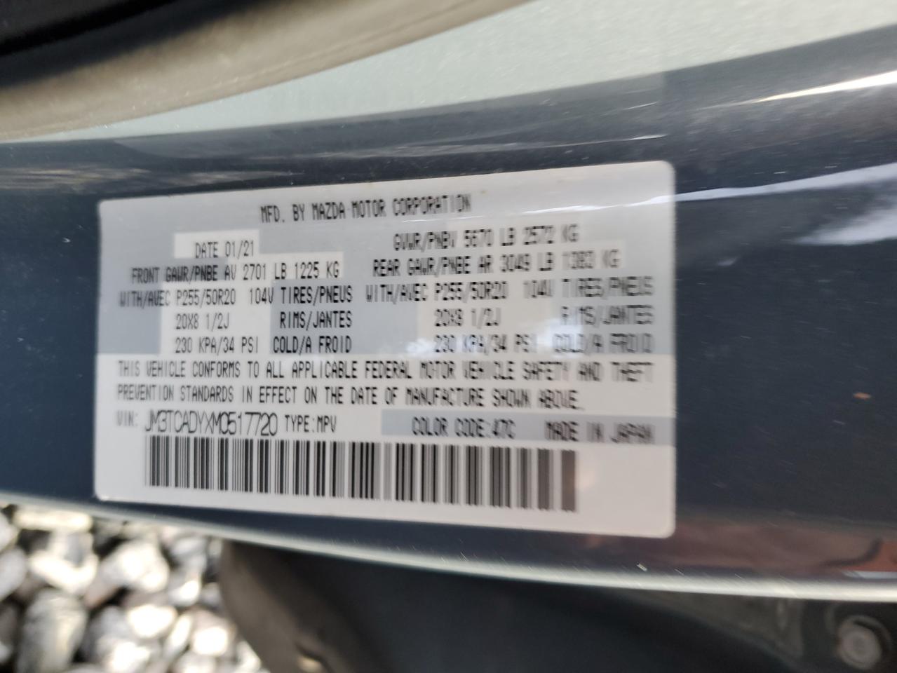 2021 Mazda Cx-9 Grand Touring VIN: JM3TCADYXM0517720 Lot: 92196945