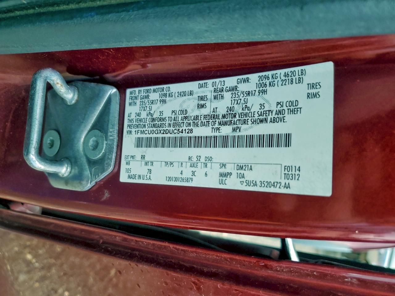 2013 Ford Escape Se VIN: 1FMCU0GX2DUC54128 Lot: 93640515