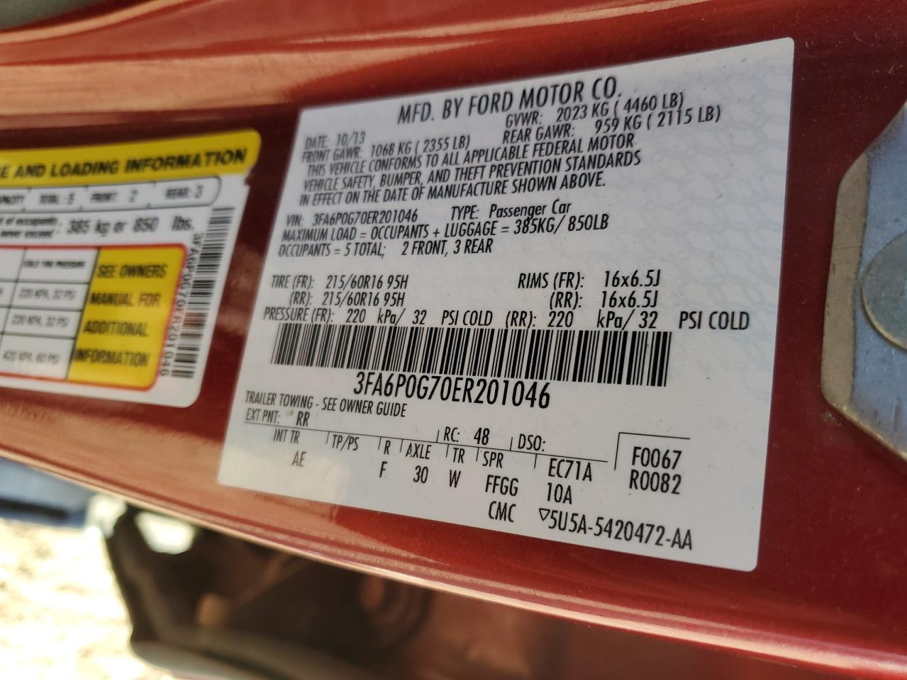 2014 Ford Fusion S VIN: 3FA6P0G70ER201046 Lot: 93225805