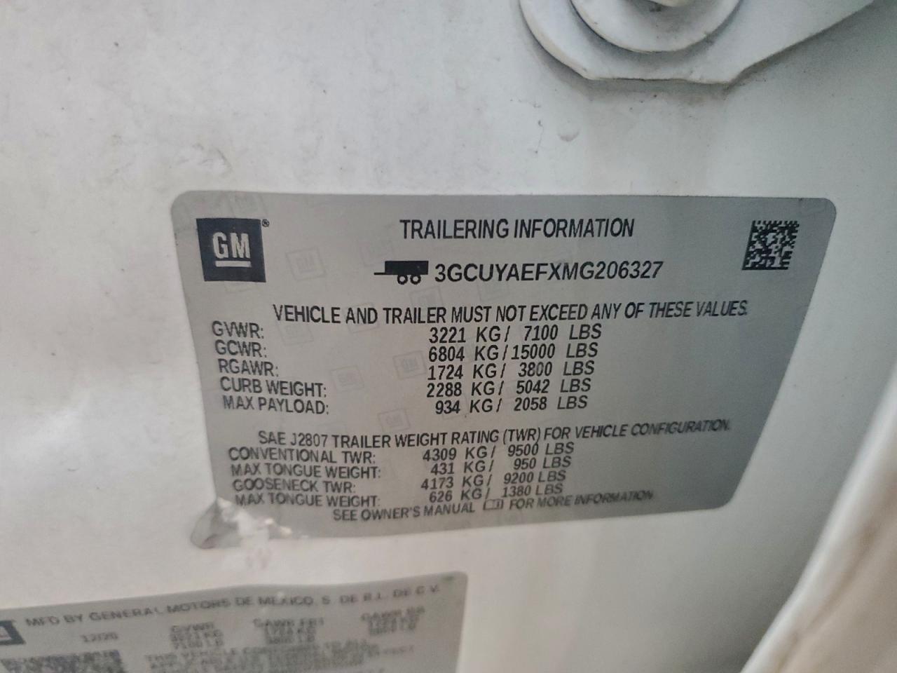 2021 Chevrolet Silverado K1500 VIN: 3GCUYAEFXMG206327 Lot: 94166995