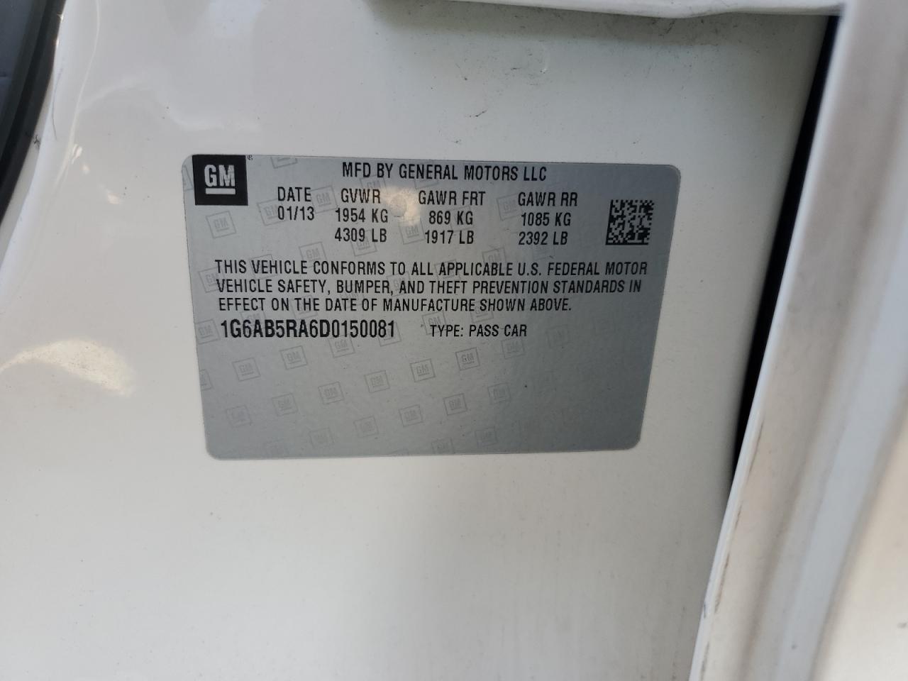 2013 Cadillac Ats Luxury VIN: 1G6AB5RA6D0150081 Lot: 92601475