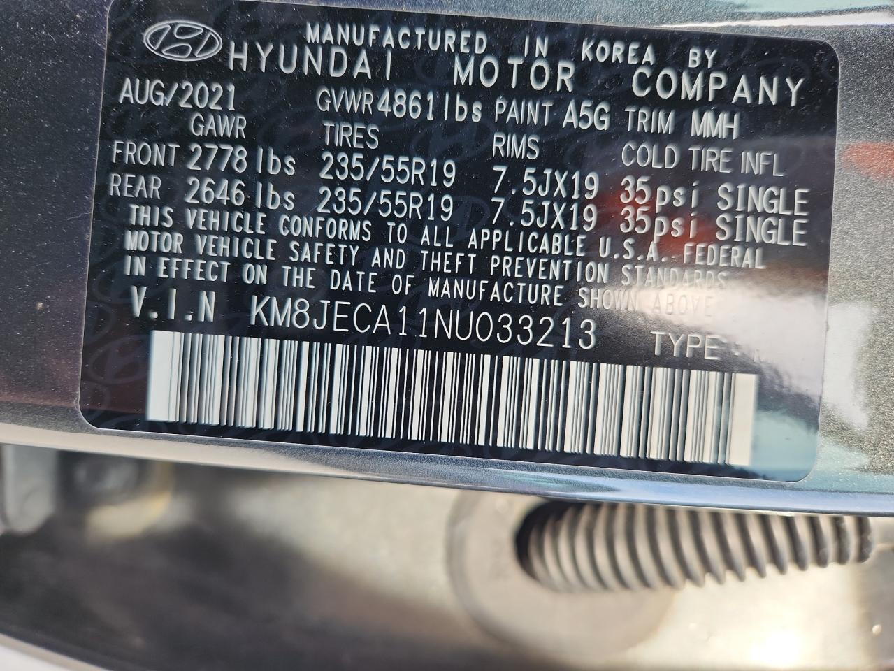 2022 Hyundai Tucson Limited VIN: KM8JECA11NU033213 Lot: 92888755