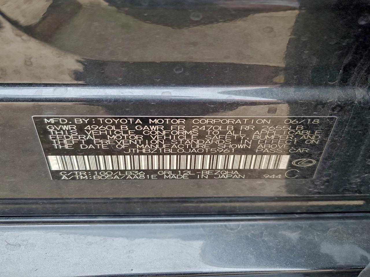 2018 Lexus Gs 350 Base VIN: JTHBZ1BL0JA015961 Lot: 93914865