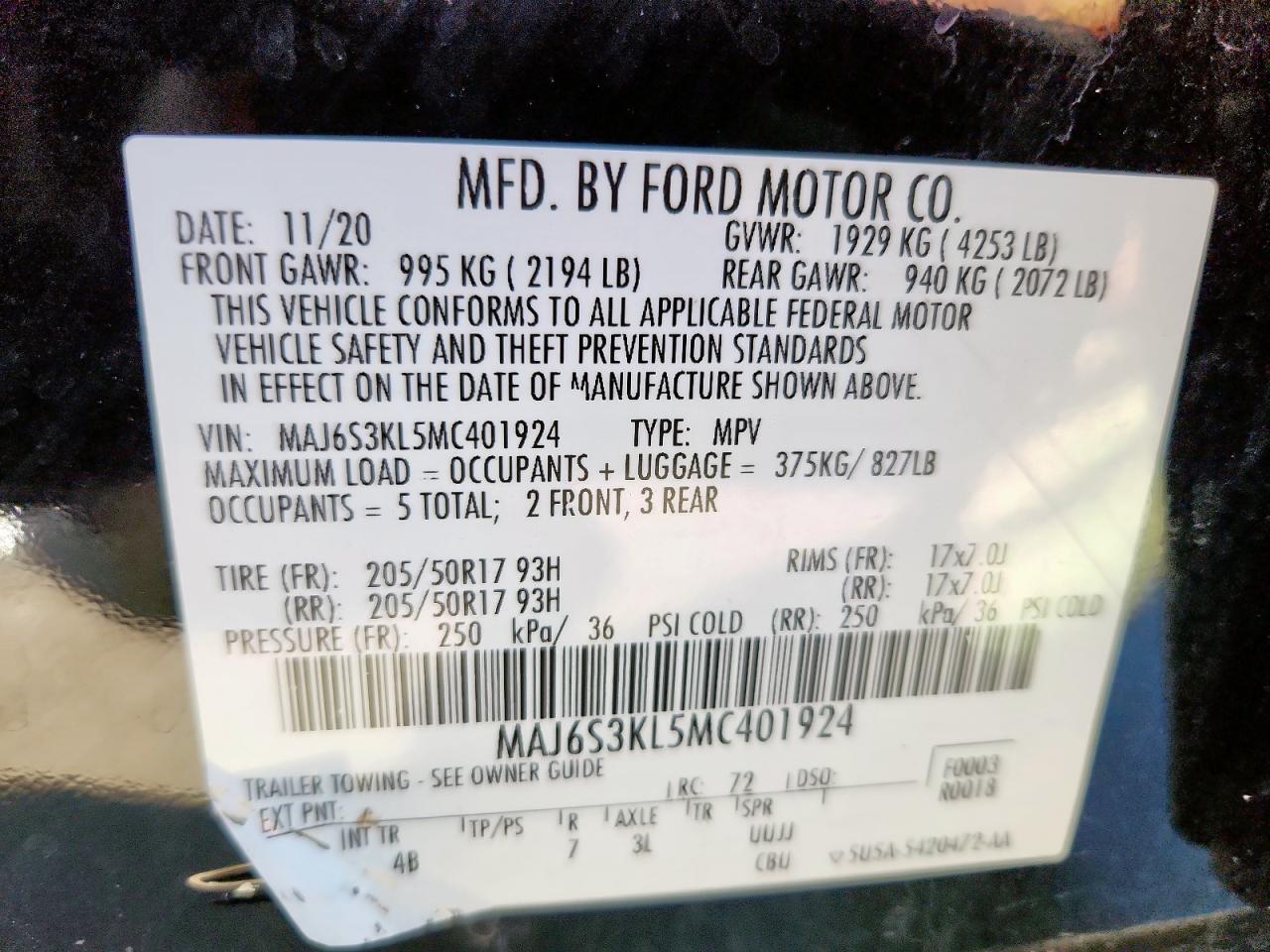 2021 Ford Ecosport Titanium VIN: MAJ6S3KL5MC401924 Lot: 90289415