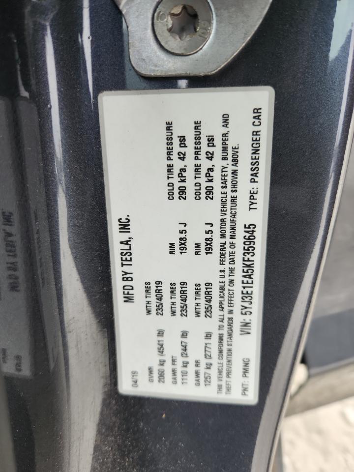 2019 Tesla Model 3 VIN: 5YJ3E1EA5KF359645 Lot: 93496825