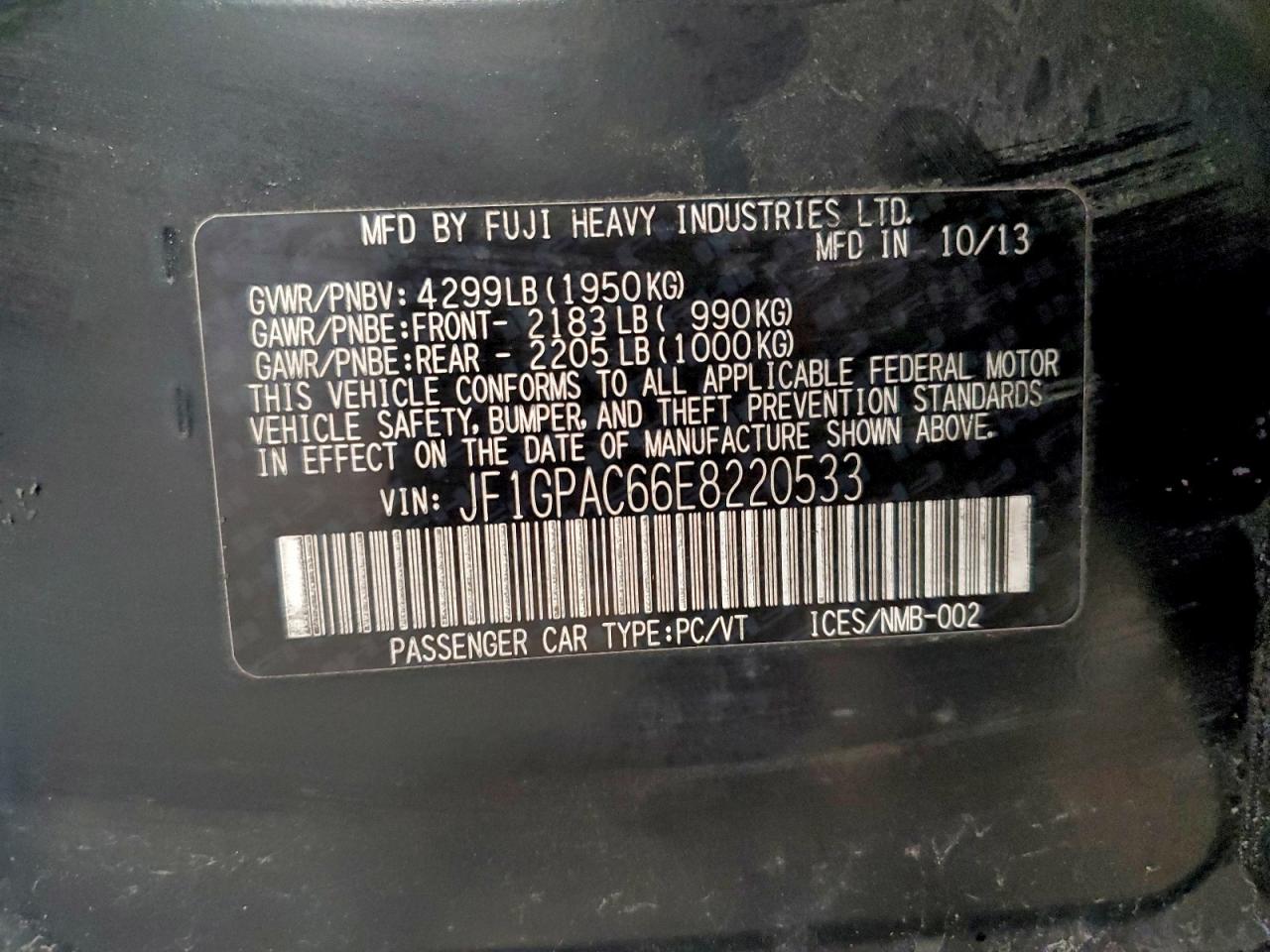 2014 Subaru Impreza Premium VIN: JF1GPAC66E8220533 Lot: 94788565