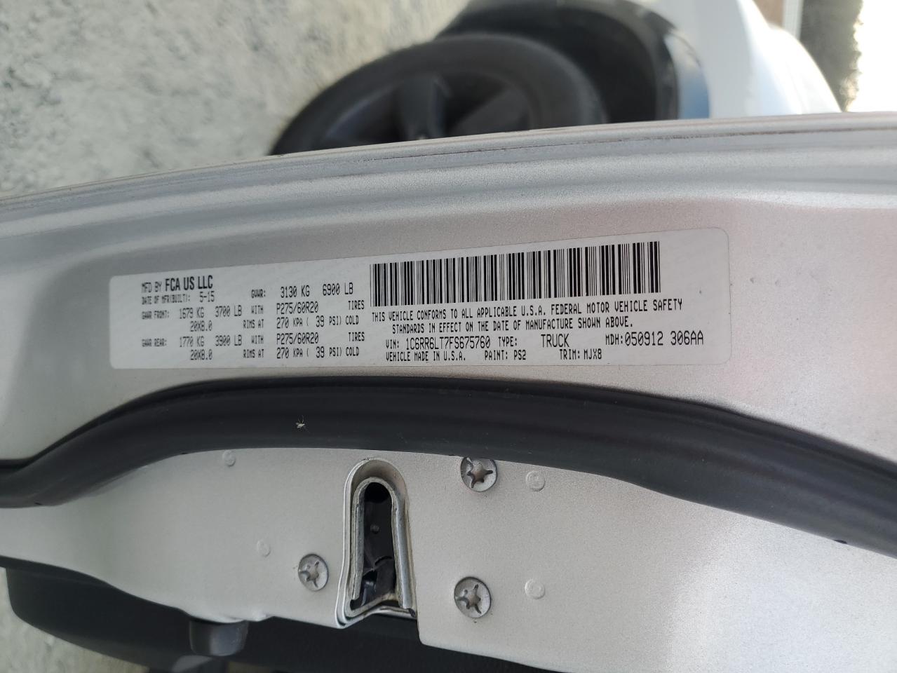 2015 Ram 1500 Slt VIN: 1C6RR6LT7FS675760 Lot: 92998915