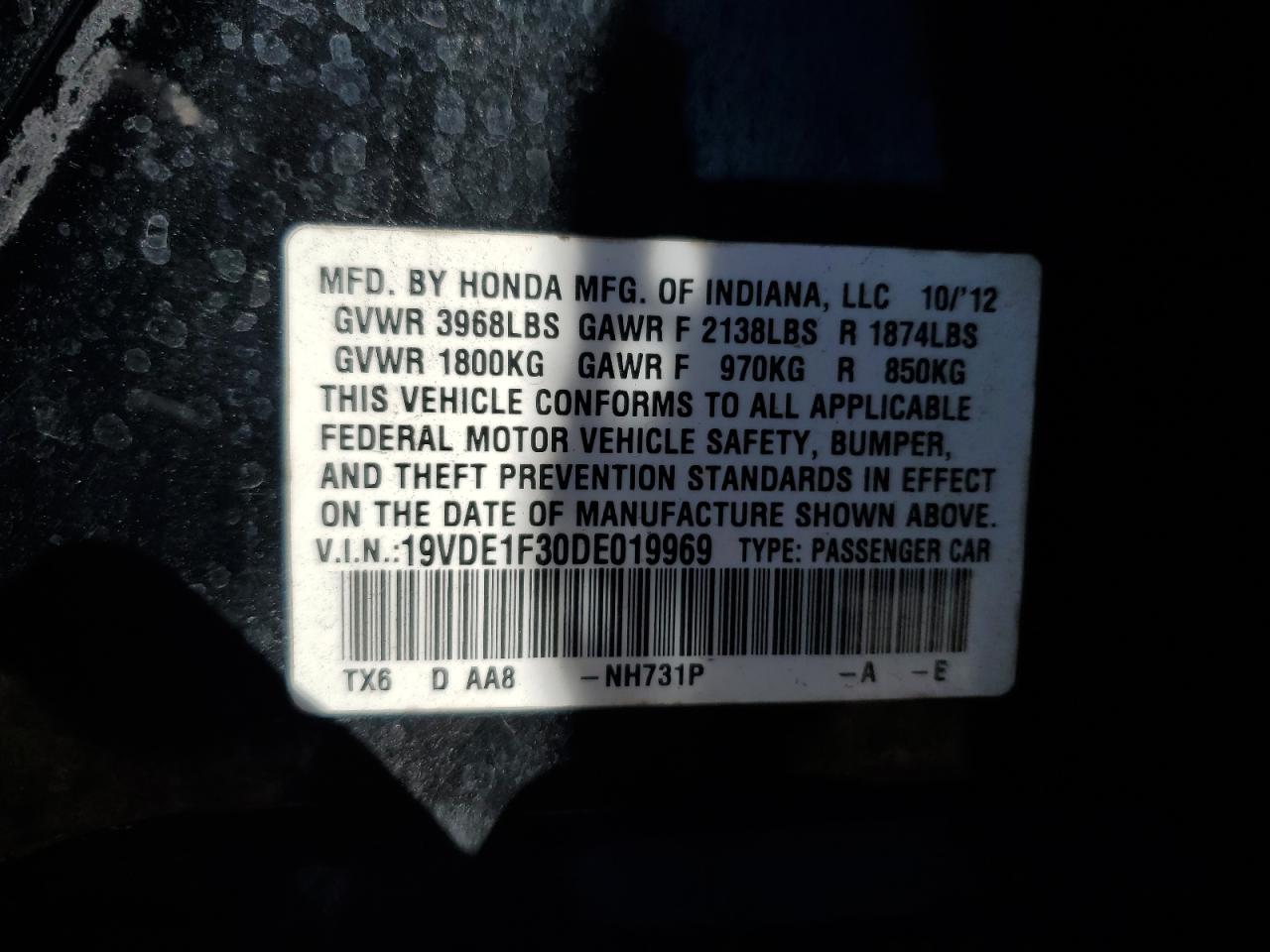 2013 Acura Ilx 20 VIN: 19VDE1F30DE019969 Lot: 91263185