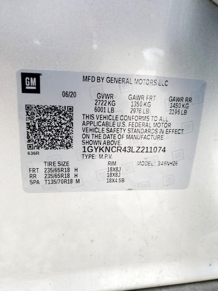 2020 Cadillac Xt5 Premium Luxury VIN: 1GYKNCR43LZ211074 Lot: 93215215