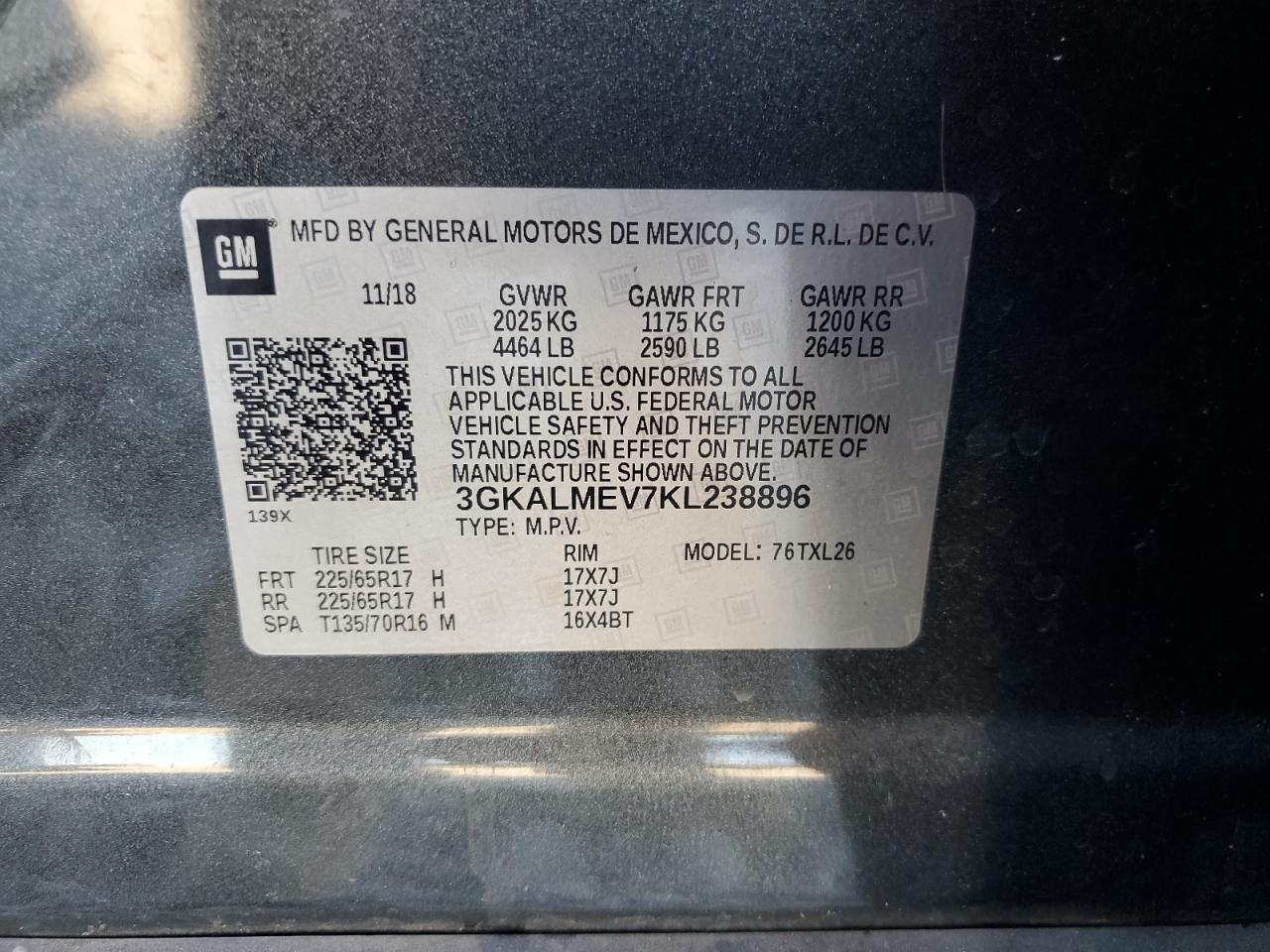 2019 GMC Terrain Sle VIN: 3GKALMEV7KL238896 Lot: 93806785