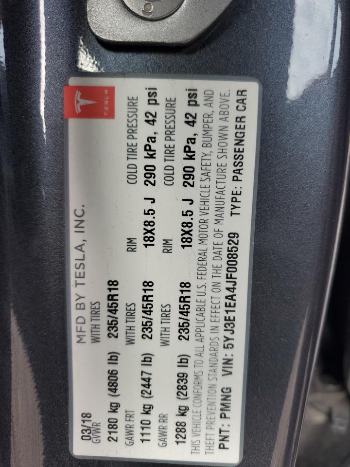 2018 Tesla Model 3 VIN: 5YJ3E1EA4JF008529 Lot: 93336745