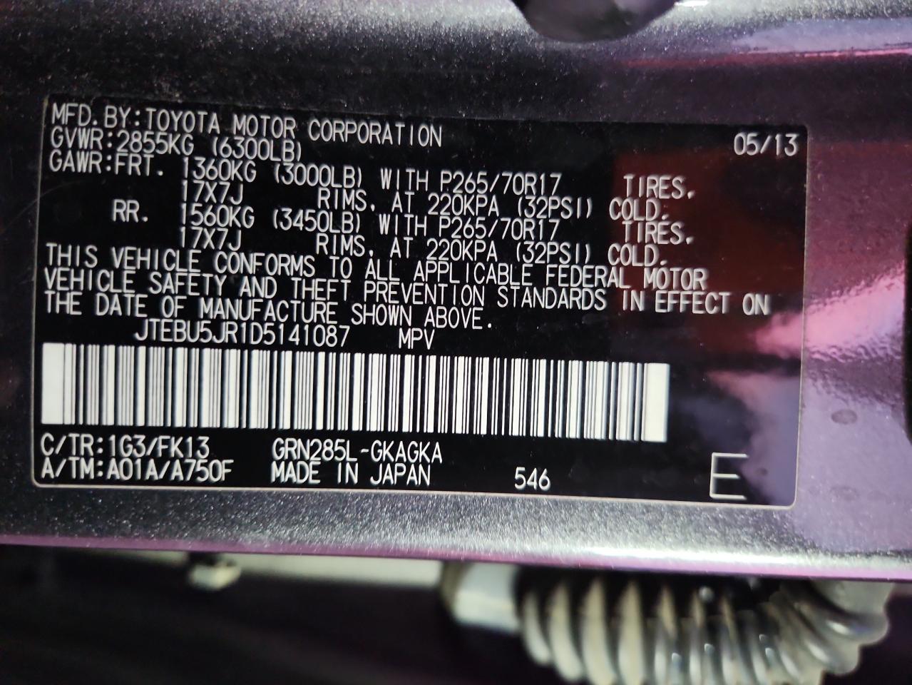2013 Toyota 4Runner Sr5 VIN: JTEBU5JR1D5141087 Lot: 91920065