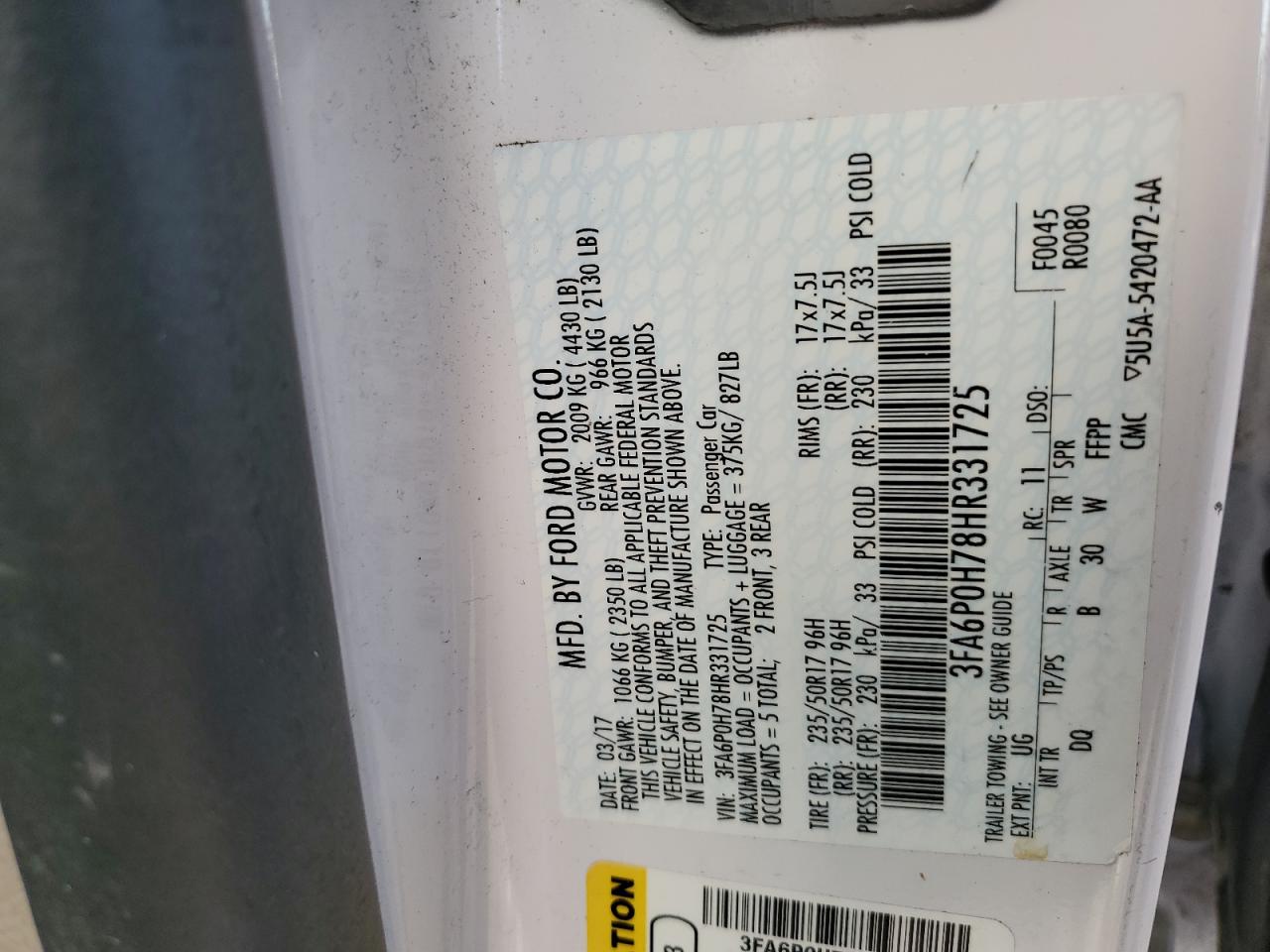 2017 Ford Fusion Se VIN: 3FA6P0H78HR331725 Lot: 90673385