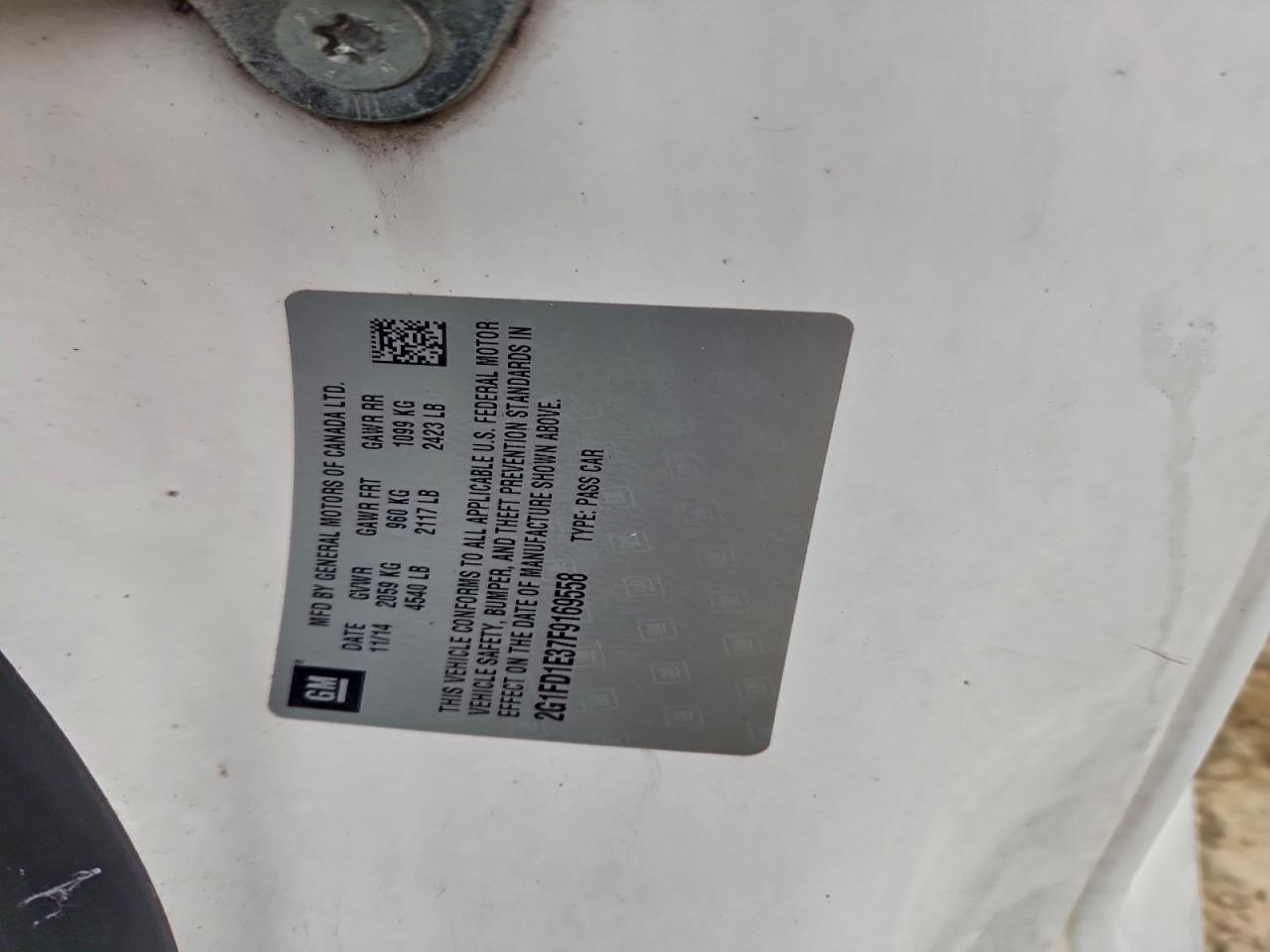 2015 Chevrolet Camaro Lt VIN: 2G1FD1E37F9169558 Lot: 93592795