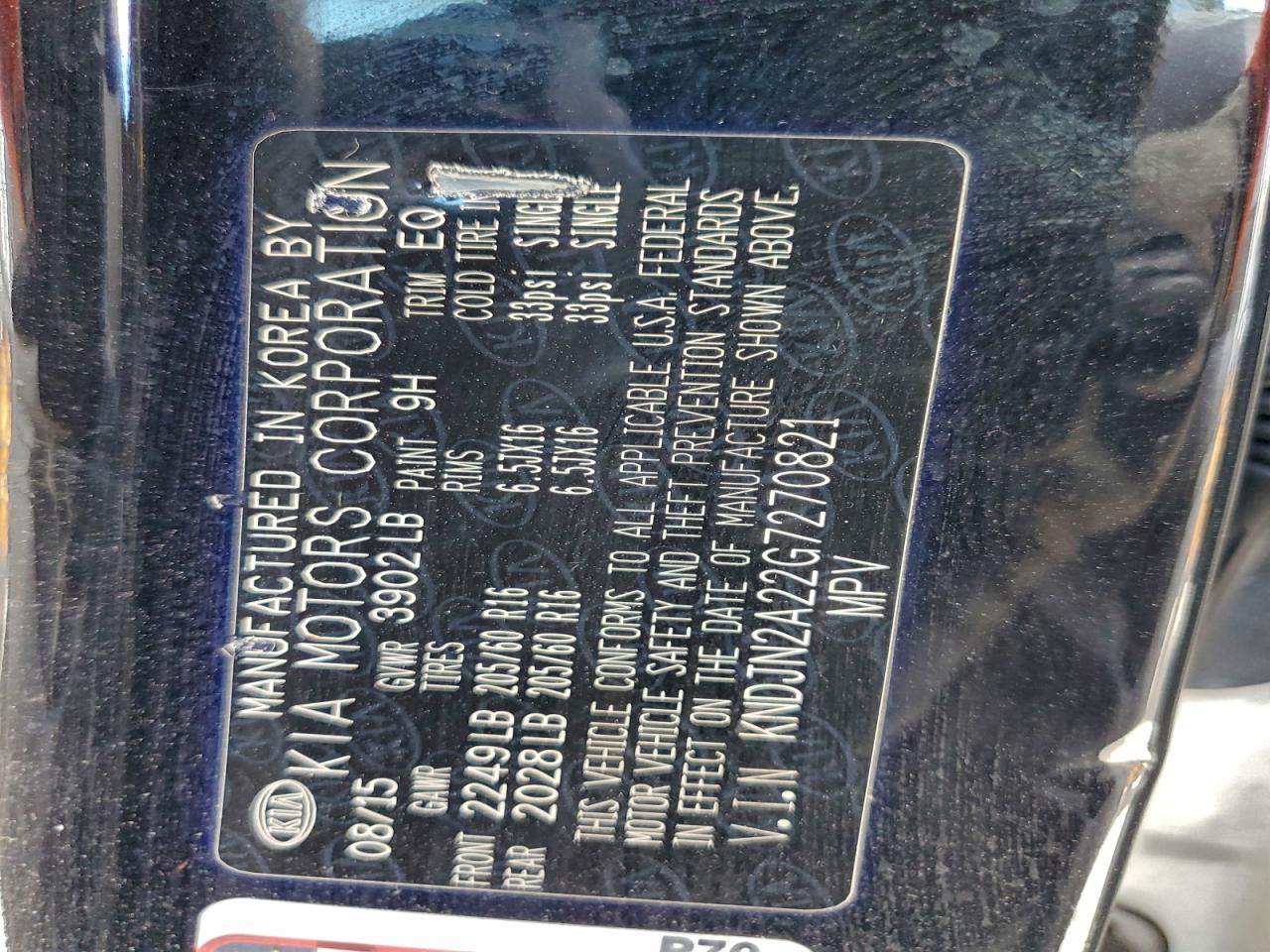 2016 Kia Soul VIN: KNDJN2A22G7270821 Lot: 94551635