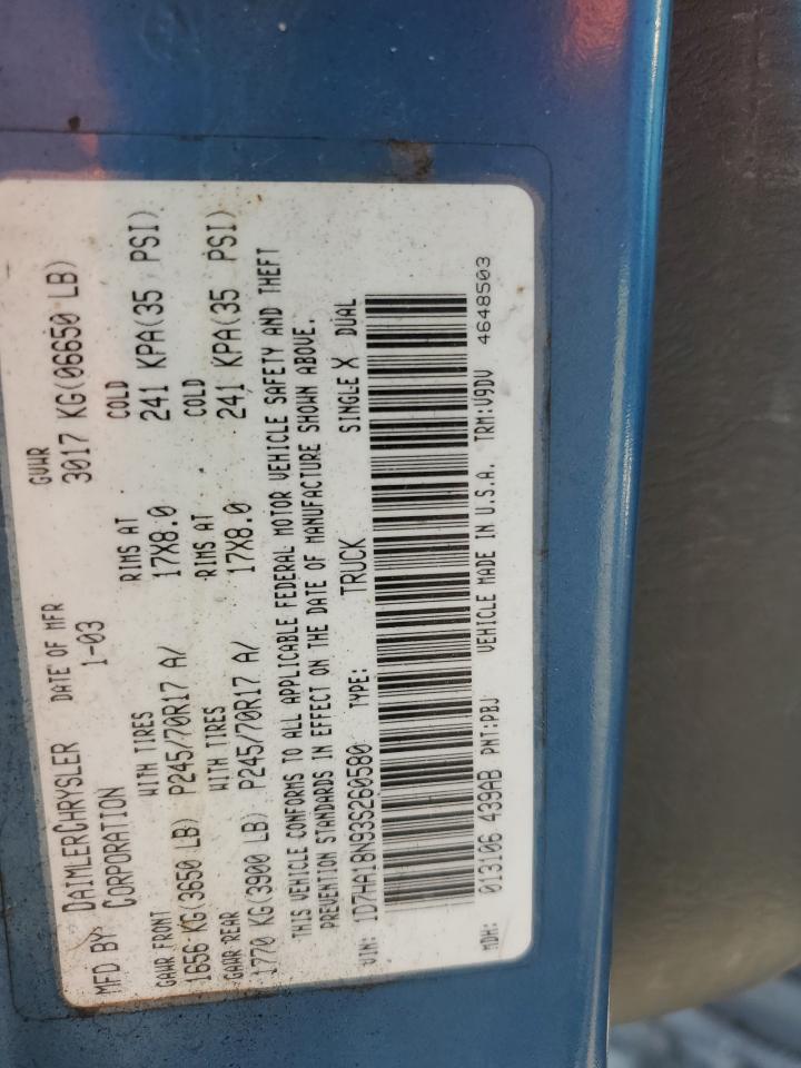 2003 Dodge Ram 1500 St VIN: 1D7HA18N93S260580 Lot: 91227665