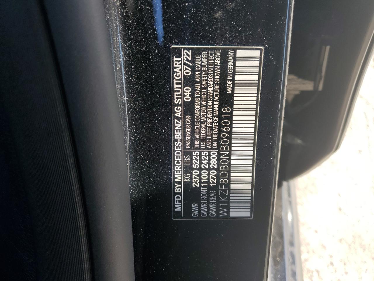 2022 Mercedes-Benz E 350 VIN: W1KZF8DB0NB096018 Lot: 91908305