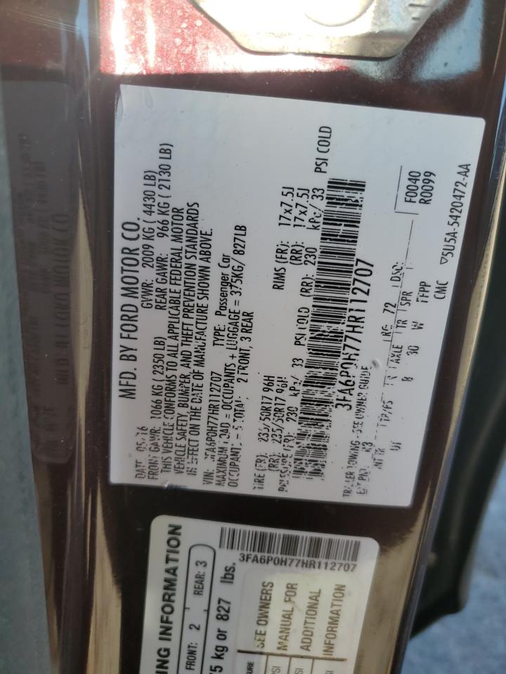 2017 Ford Fusion Se VIN: 3FA6P0H77HR112707 Lot: 91091845