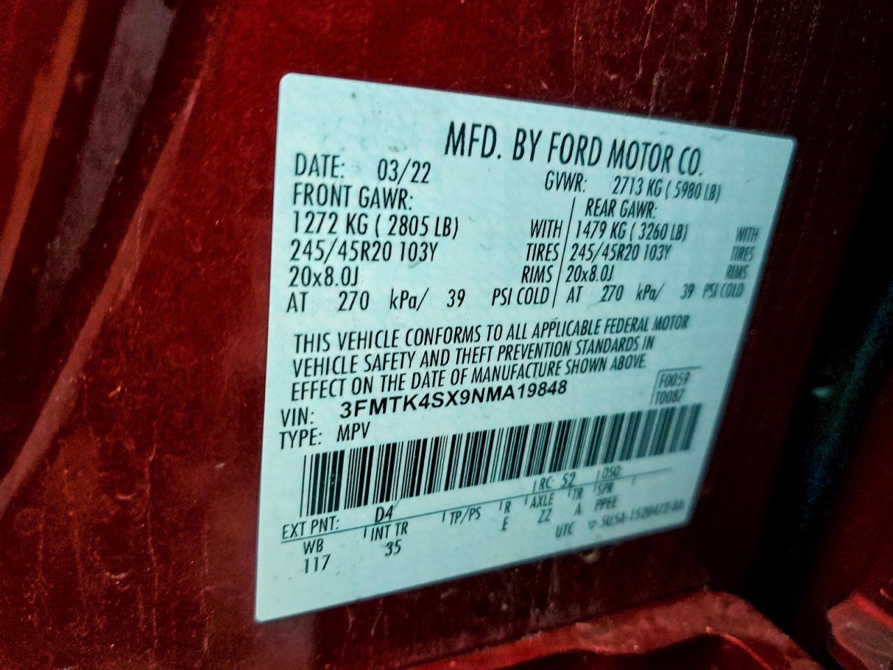 2022 Ford Mustang Mach-E Gt VIN: 3FMTK4SX9NMA19848 Lot: 93732885