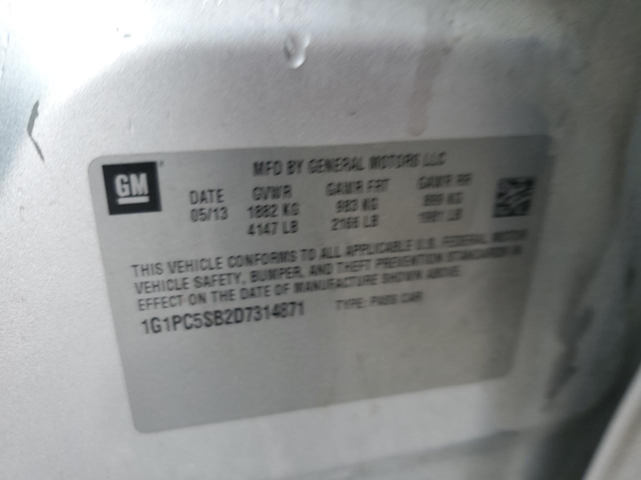 2013 Chevrolet Cruze Lt VIN: 1G1PC5SB2D7314871 Lot: 92827415