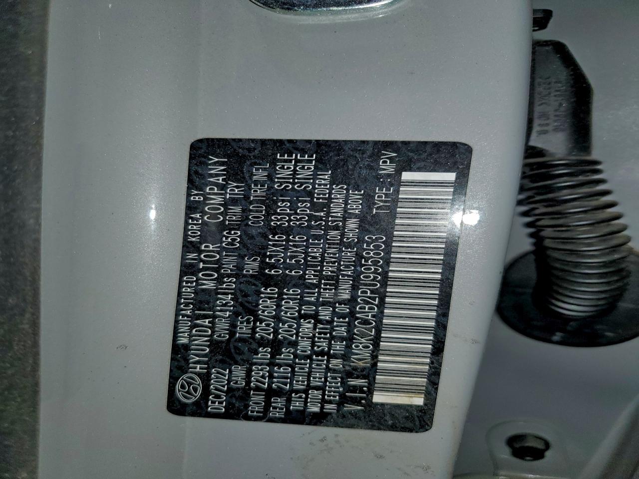 2023 Hyundai Kona Se VIN: KM8K2CAB2PU995853 Lot: 93837115