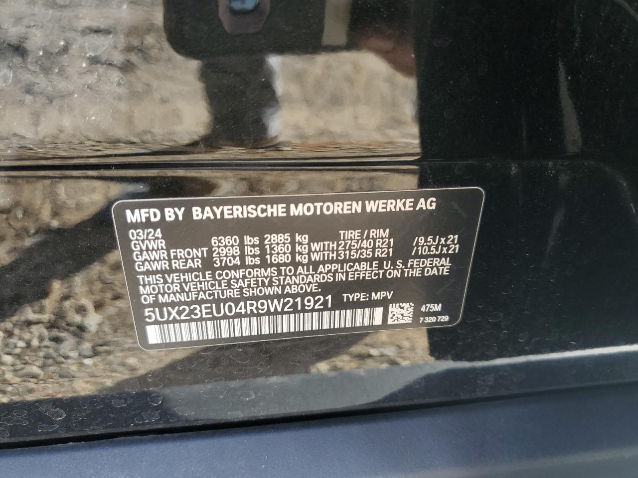 2024 BMW X5 xDrive40I VIN: 5UX23EU04R9W21921 Lot: 90571685