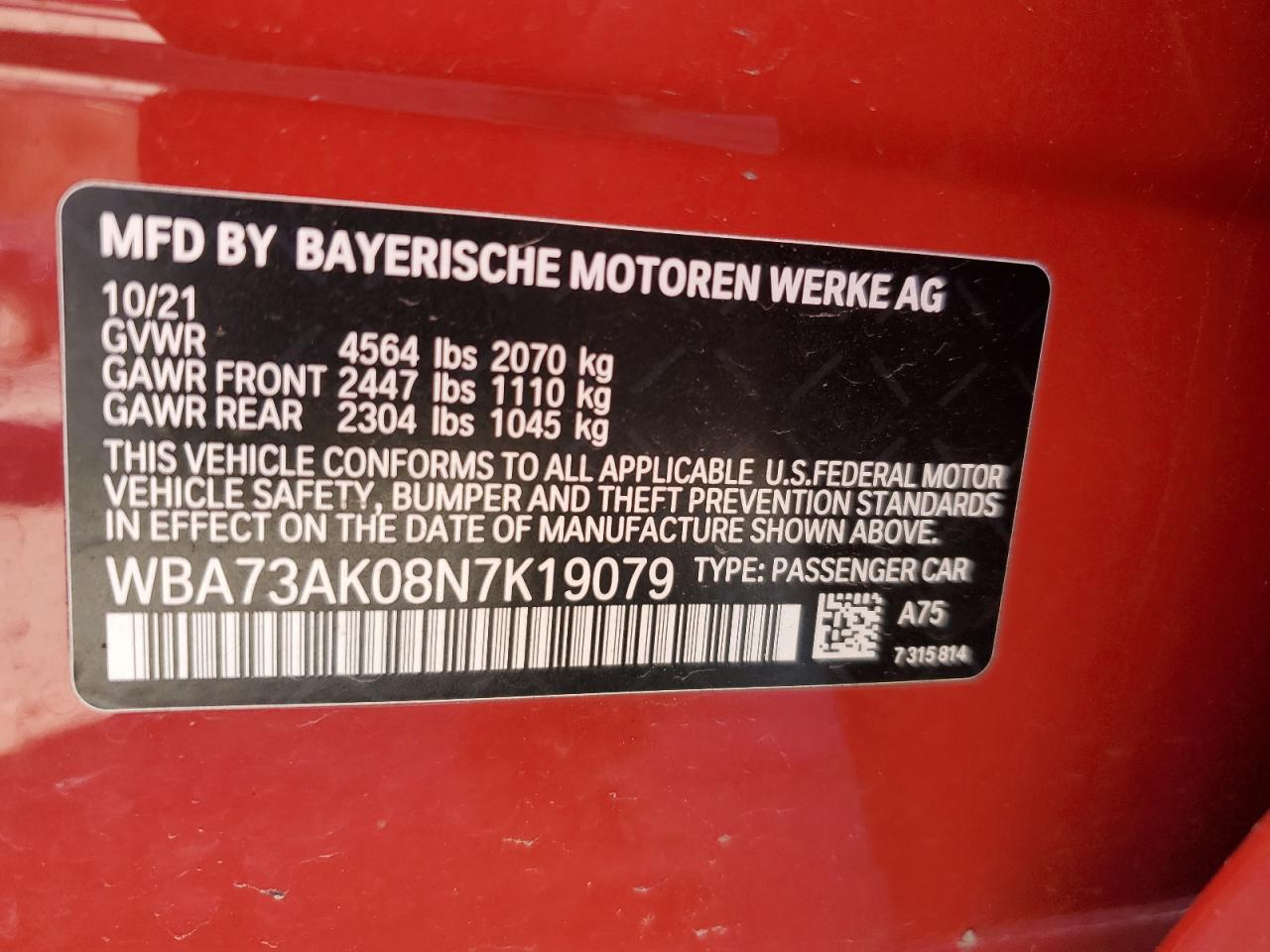 2022 BMW 228Xi VIN: WBA73AK08N7K19079 Lot: 91134005