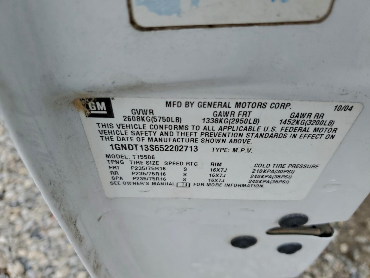 2005 Chevrolet Trailblazer Ls VIN: 1GNDT13S652202713 Lot: 94476325