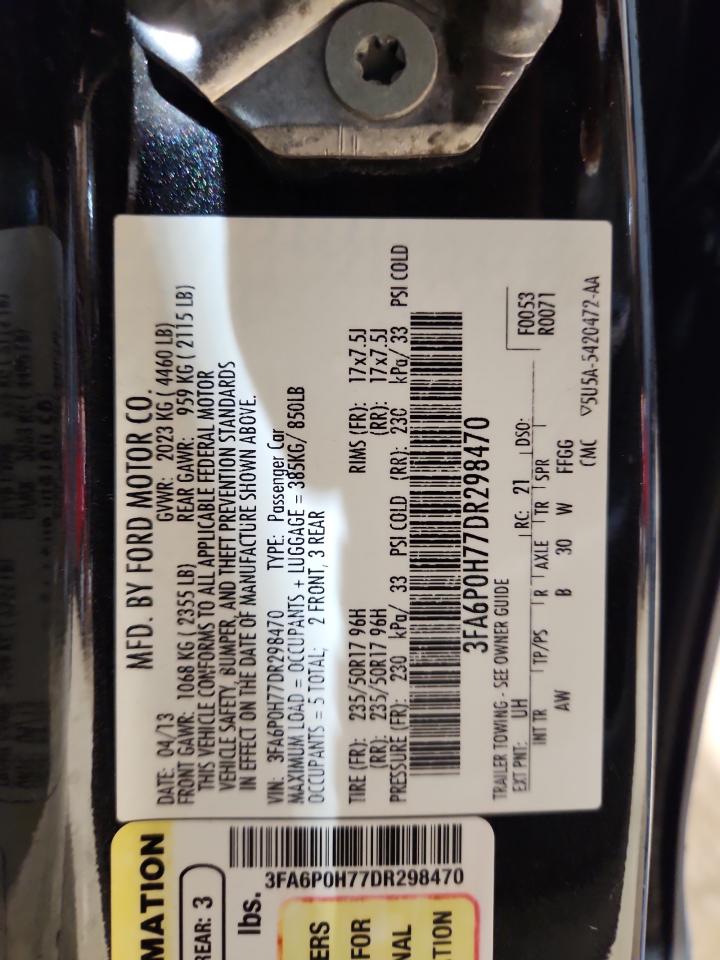 2013 Ford Fusion Se VIN: 3FA6P0H77DR298470 Lot: 92329085