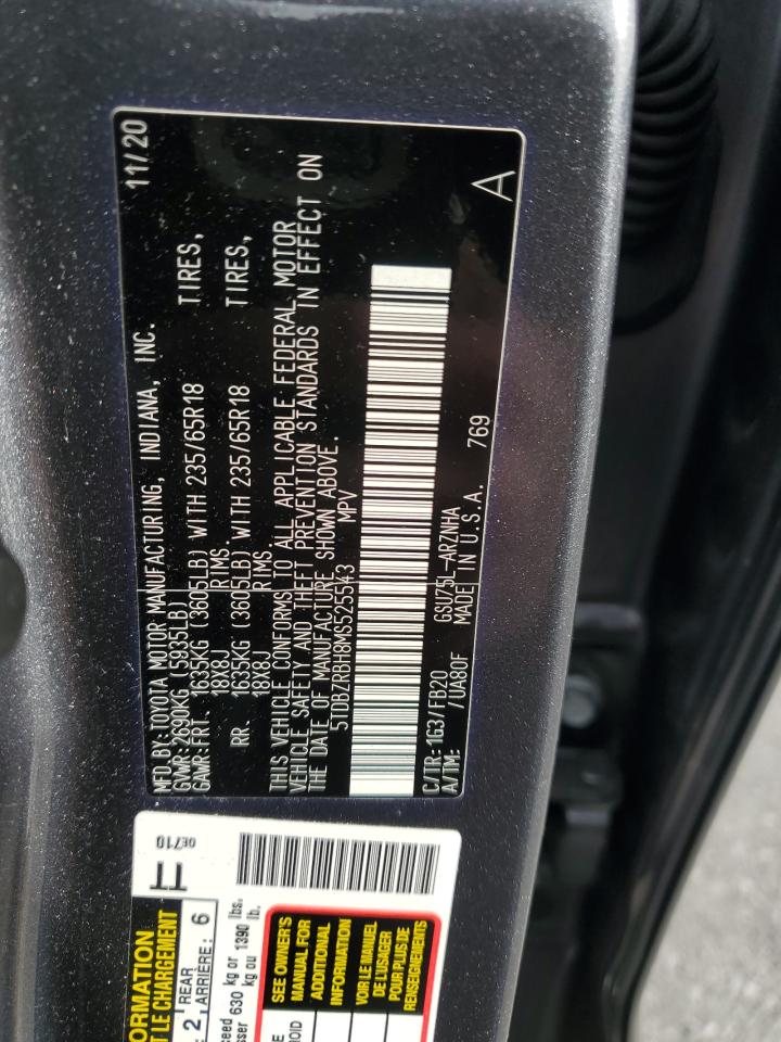 2021 Toyota Highlander L VIN: 5TDBZRBH8MS525543 Lot: 93922155