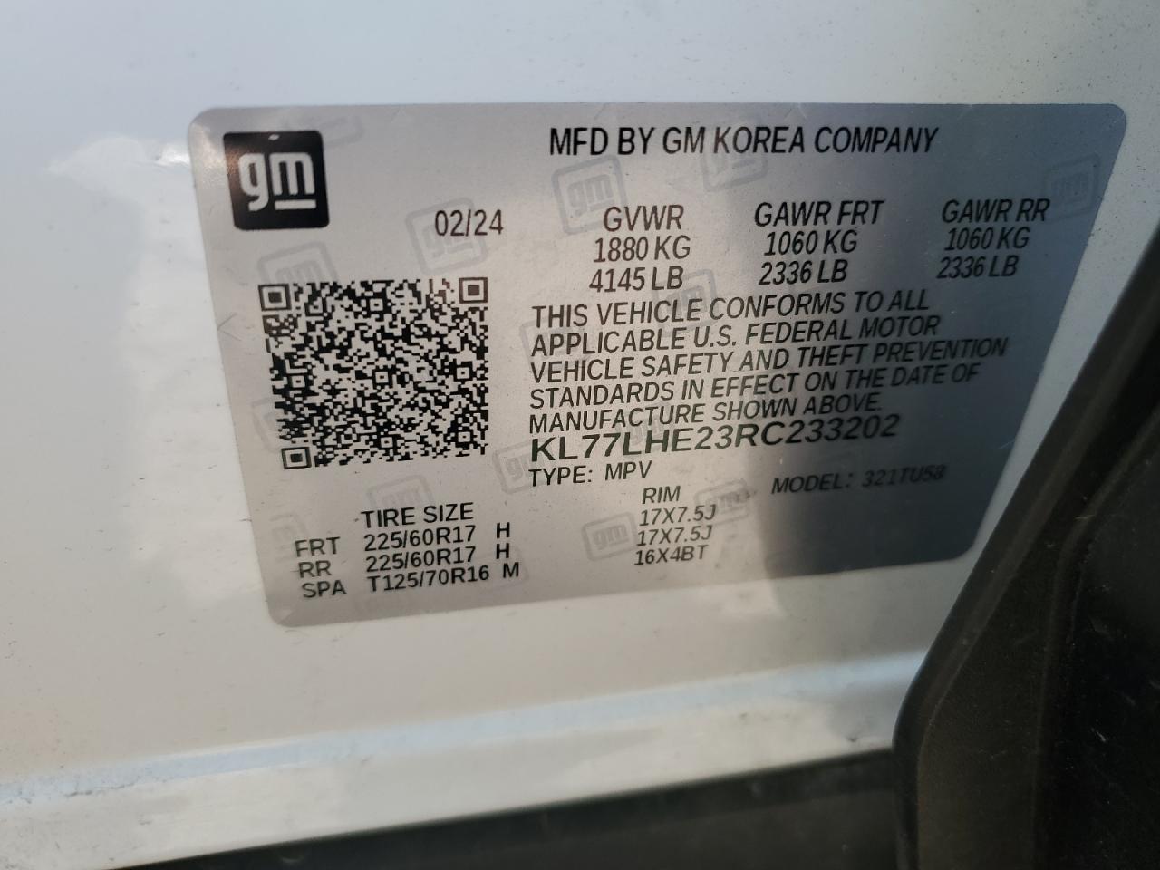 2024 Chevrolet Trax 1Lt VIN: KL77LHE23RC233202 Lot: 91442575