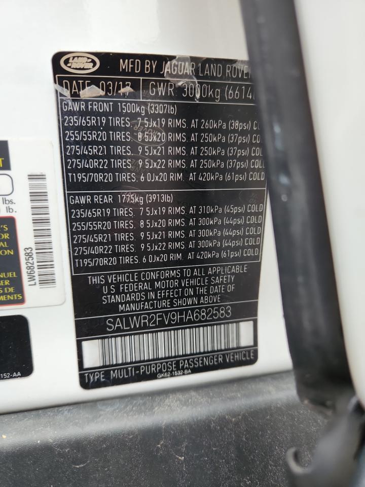 2017 Land Rover Range Rover Sport Hse VIN: SALWR2FV9HA682583 Lot: 93676655