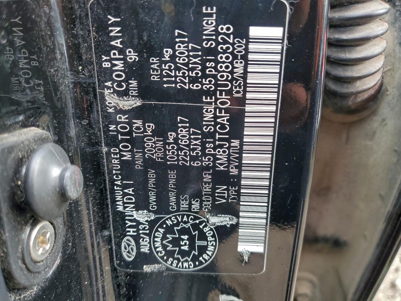 2015 Hyundai Tucson Gls VIN: KM8JTCAF0FU988328 Lot: 92618255