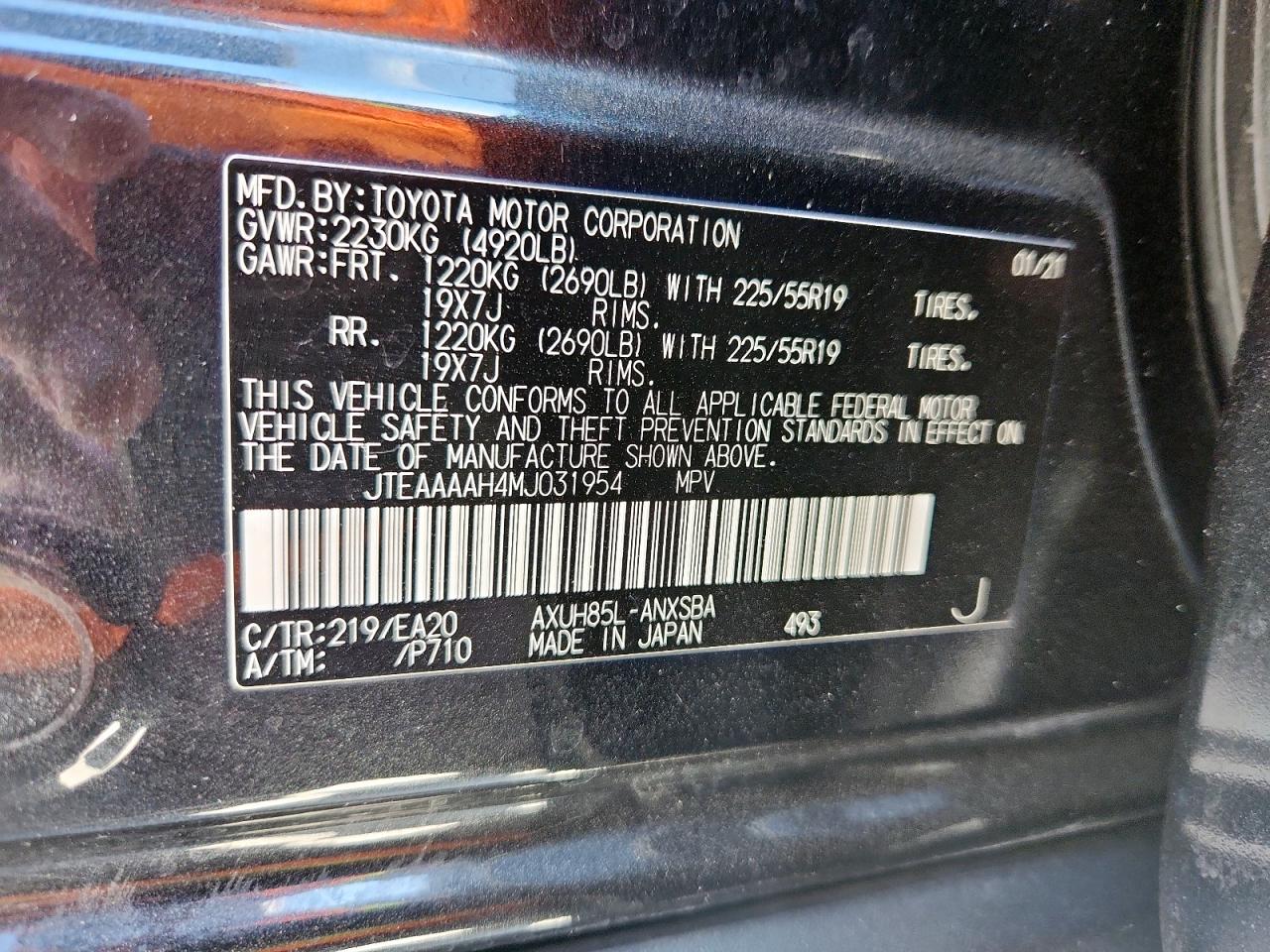 2021 Toyota Venza Le VIN: JTEAAAAH4MJ031954 Lot: 93007965