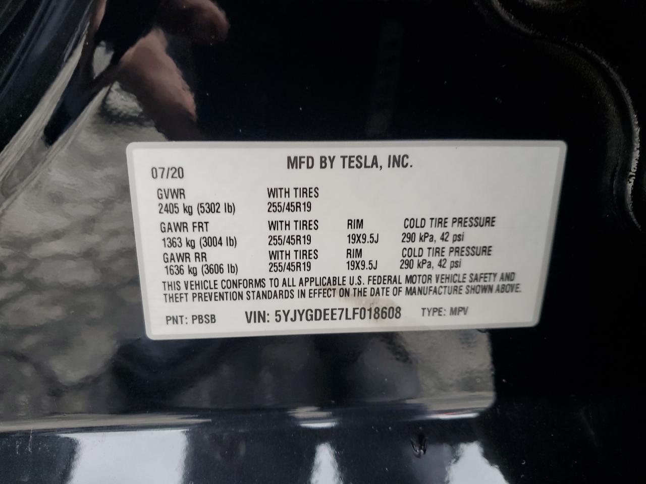 2020 Tesla Model Y VIN: 5YJYGDEE7LF018608 Lot: 92691785