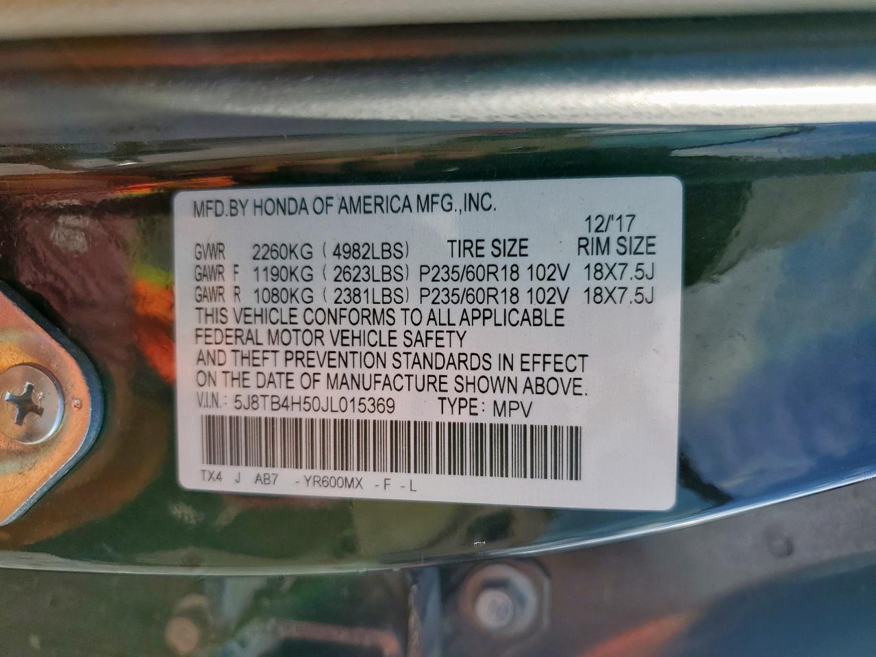 2018 Acura Rdx Technology VIN: 5J8TB4H50JL015369 Lot: 93562385