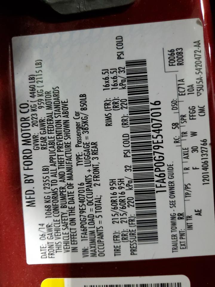 2014 Ford Fusion S VIN: 1FA6P0G79E5407016 Lot: 91208855